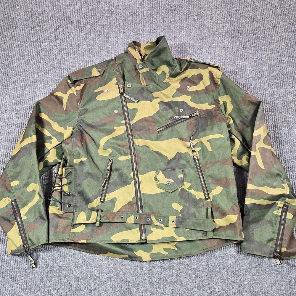 VTG Guide Gear Jacket Mens M Green Camo Biker Quilted Belted Zip Hunting Outdoor